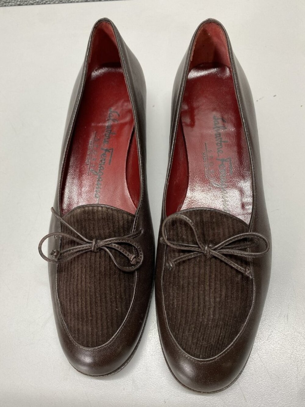 Vintage Salvatore Ferragamo Women Corduroy Leather Loafers Size 7 2A Brown